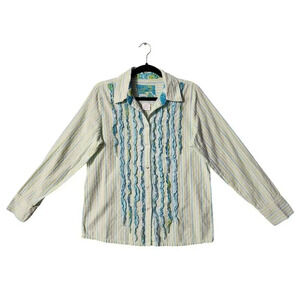 Bleu Bayou Button Down Shirt Women's Large Multicolor 100% Cotton Long Sleeve